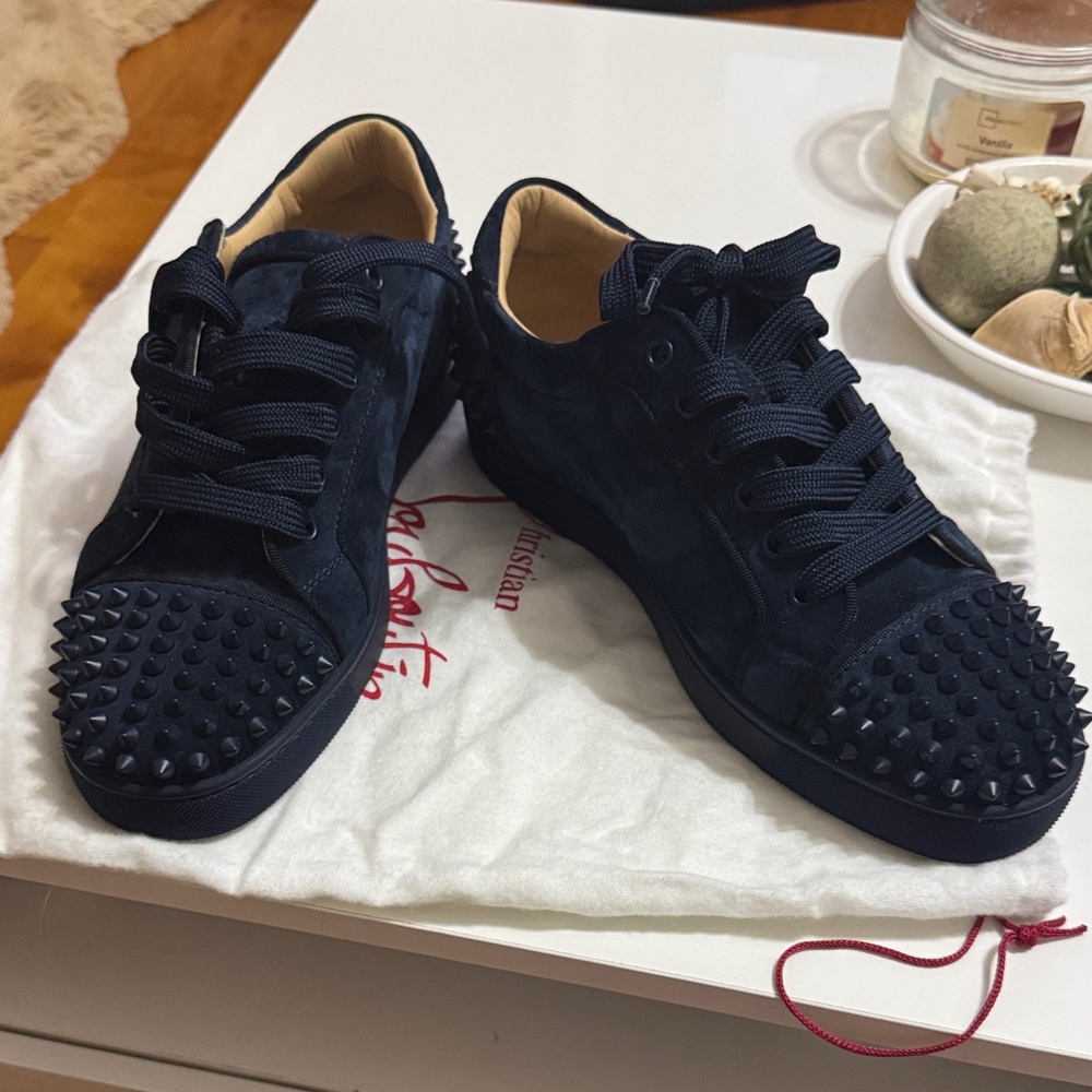 Christian Louboutin Men's Dark Blue Spiked Sneakers